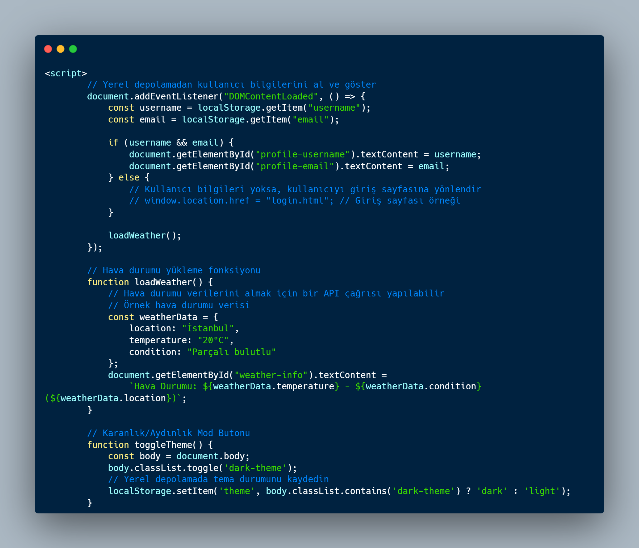 JavaScript Profile & Weather System